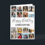 Happy Birthday Photo Collage 16 Photos Black White Card<br><div class="desc">Happy Birthday Photo Collage 16 Photos for Any Age Black and White Birthday Card. 1st 13th 15th 16th 18th 20th 21st 30th 40th 50th 60th 70th 80th 90th 100th,  Any Ages. For further customisation,  please click the "Customise it" button and use our design tool to modify this template.</div>