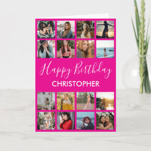 Happy Birthday Photo Collage 16 Photos Hot Pink Card