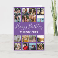Happy Birthday Photo Collage 16 Photos Purple Card