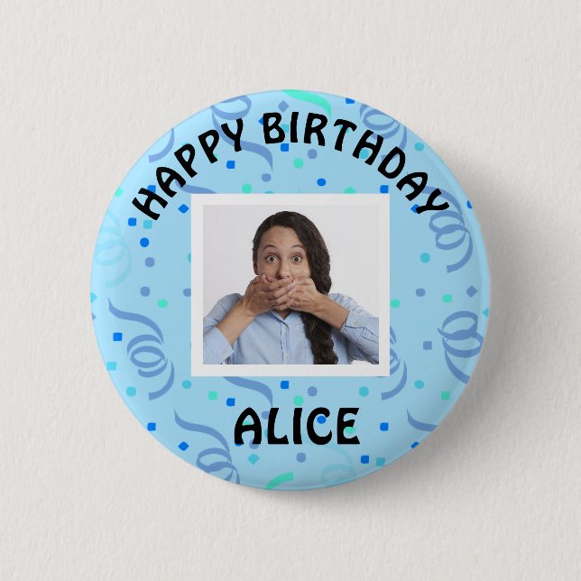 Happy Birthday Photo Confetti  Button (Front)