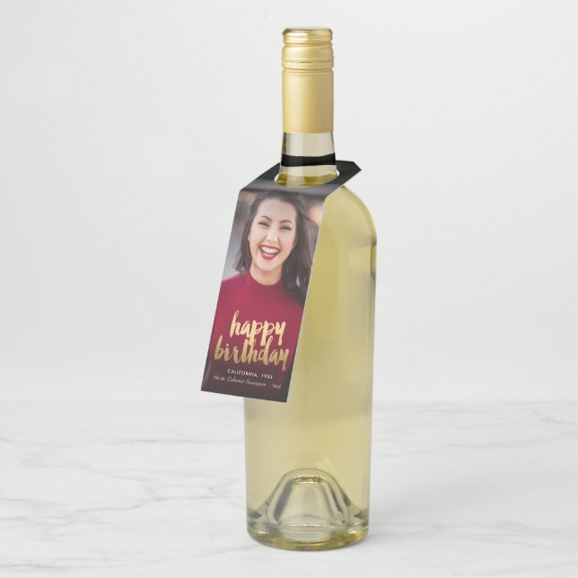 Happy Birthday Photo Custom Bottle Tag (Angled)