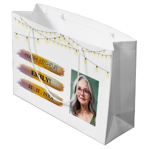Happy Birthday photo Elegant Black white Party Large Gift Bag