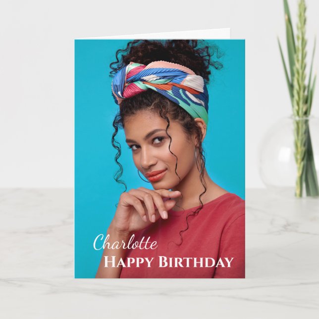 Happy Birthday Photo Elegant Modern Personalise  Card (Front)
