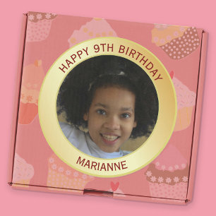 Happy Birthday Photo Kids Gold Metallic Name & Age Classic Round Sticker