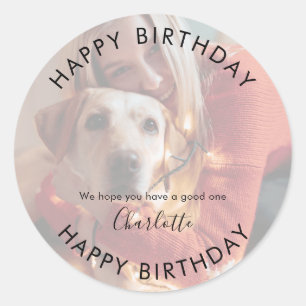 Happy Birthday Photo Modern Custom Classic Round Sticker
