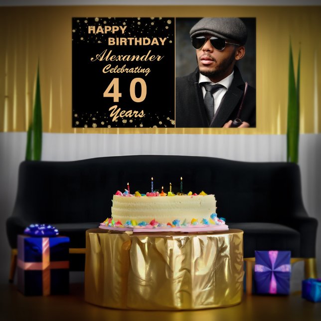 Happy Birthday Photo Party Event Gold Black Custom Poster (Happy Birthday Photo Party Event Gold Black Custom Poster is great to celebrate a special birthday. )