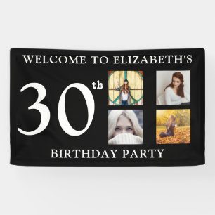 Happy Birthday Photos Party Black And White Banner