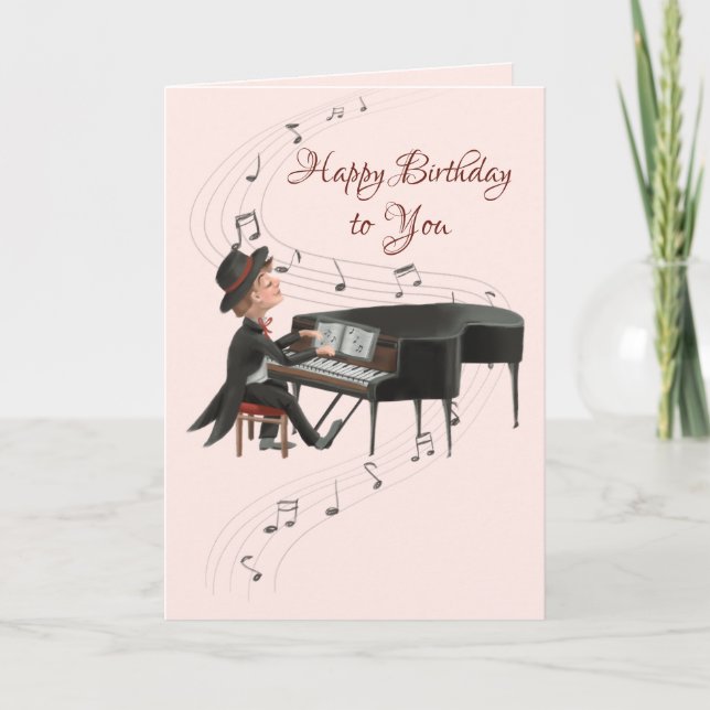 Happy Birthday Piano Man Singing to his Wife Card (Front)