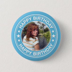 Happy Birthday Picture Frame in Blue 6 Cm Round Badge