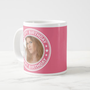 Happy Birthday picture Frame in Pink Large Coffee Mug
