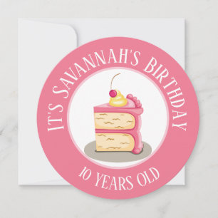 Happy Birthday, Piece of Cake Pink Circle  Invitation