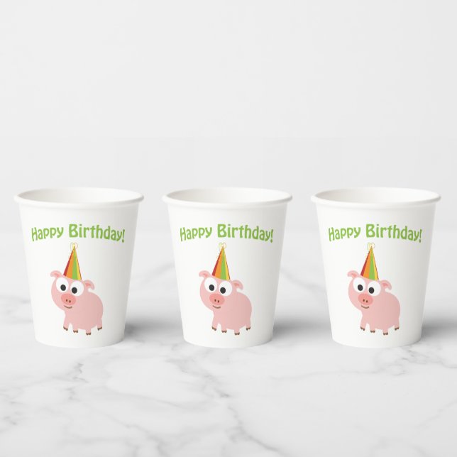 Happy Birthday Pig Paper Cup (Multi)