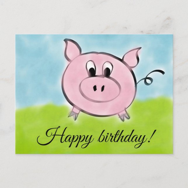 Happy birthday pig postcard (Front)