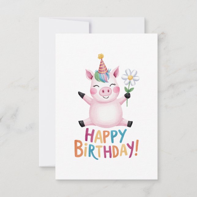 Happy Birthday Piglet with Daisy Thank You Card (Front)