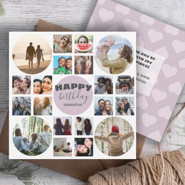 Happy Birthday Pink  20 Photo Collage     Card (Creator Uploaded)