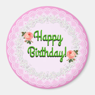 Happy Birthday Pink and White Vintage Gift Magnet