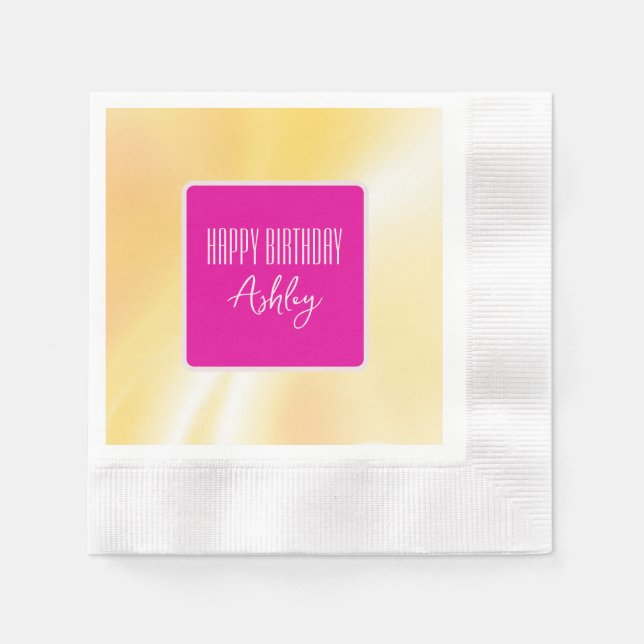 "Happy Birthday" Pink and Yellow Paper Napkin (Front)