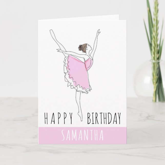 Happy Birthday Pink Ballerina Your Name  Card (Front)