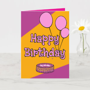 Happy birthday pink balloons and cake design  card
