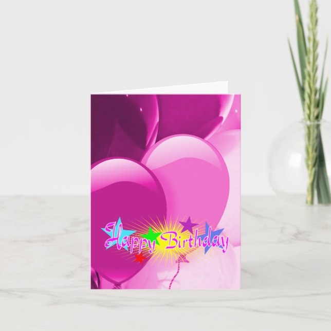 Happy Birthday Pink Balloons Card (Front)
