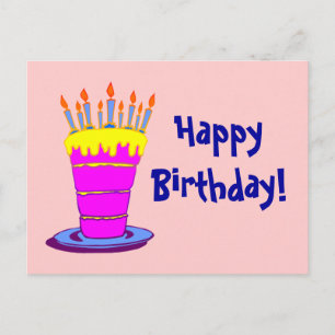 Happy Birthday Pink Birthday Cake Postcard