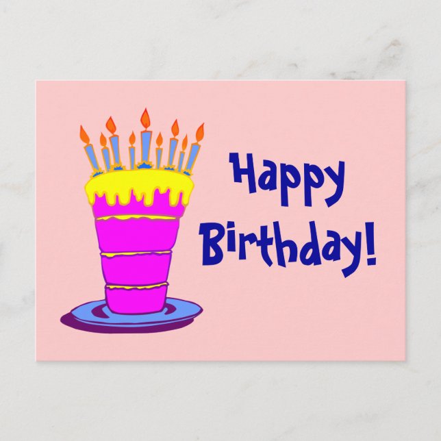 Happy Birthday Pink Birthday Cake Postcard (Front)