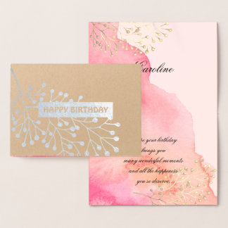 Happy Birthday. Pink Botanical Watercolor Luxury Foil Card