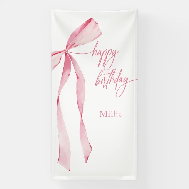 Happy Birthday Pink Bow Baby Girl 1st Birthday  Banner (Vertical)