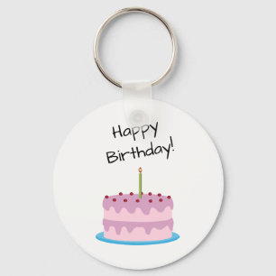 Happy Birthday Pink Cake Key Ring
