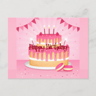 Happy Birthday Pink Cake Postcard