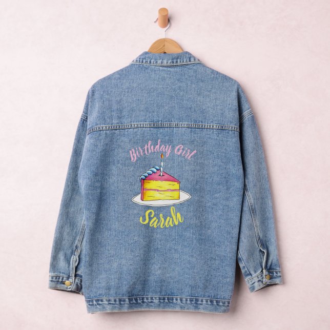 Happy Birthday Pink Cake Slice Candle Party Favour Denim Jacket (Hangar)