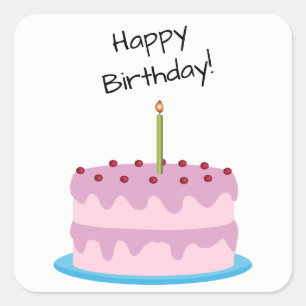 Happy Birthday Pink Cake Square Sticker