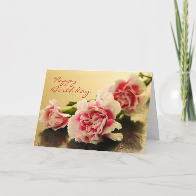 Happy Birthday Pink Carnations Floral Card (Front)