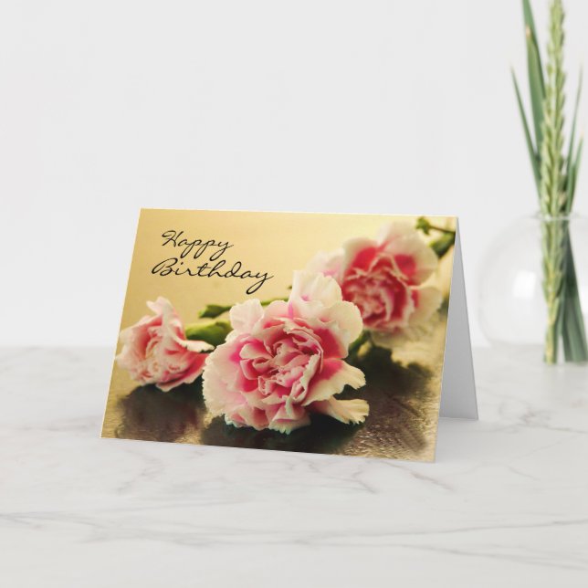 Happy Birthday Pink Carnations Floral Card (Front)