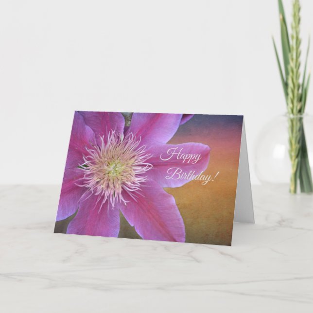 Happy Birthday Pink Clematis Card (Front)
