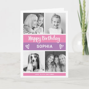 Happy Birthday   Pink Color Block Photo Grid Card