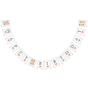 Happy Birthday pink coral flowers cute floral Bunting