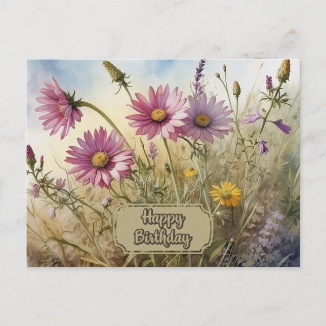 Happy Birthday Pink Cosmos Floral Postcard (Front)
