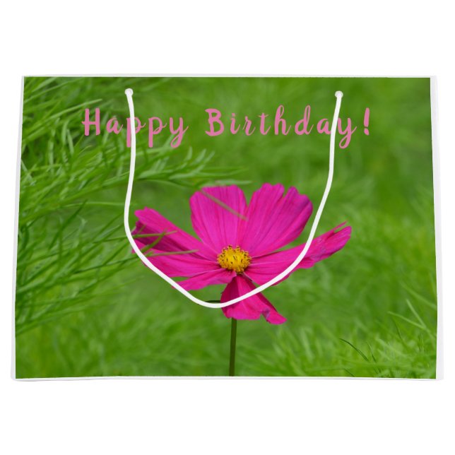 Happy Birthday Pink Cosmos Large Gift Bag (Front)