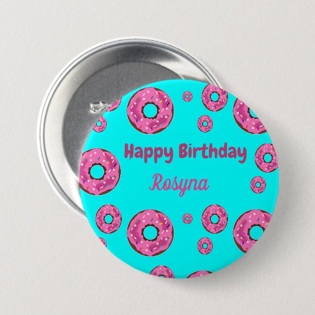 Happy Birthday pink cream doughnuts blue 7.5 Cm Round Badge (Front & Back)