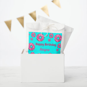 Happy Birthday pink cream doughnuts blue Favour Bags