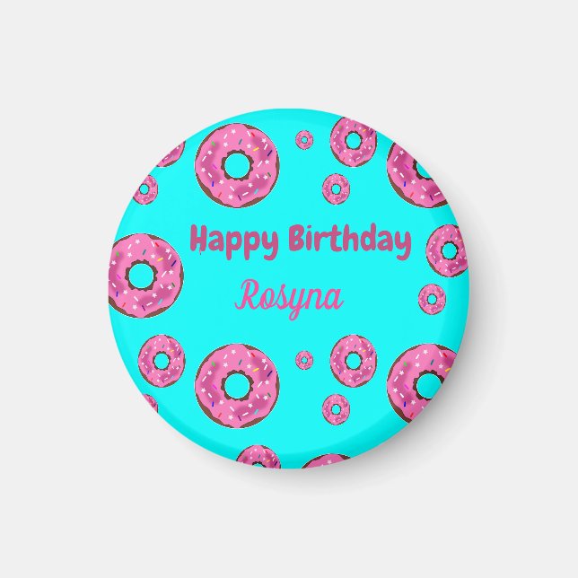 Happy Birthday pink cream doughnuts blue Magnet (Front)