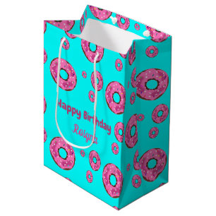 Happy Birthday pink cream doughnuts blue Medium Gift Bag