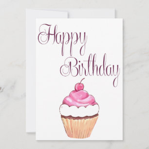 Happy Birthday Pink Cupcake Card