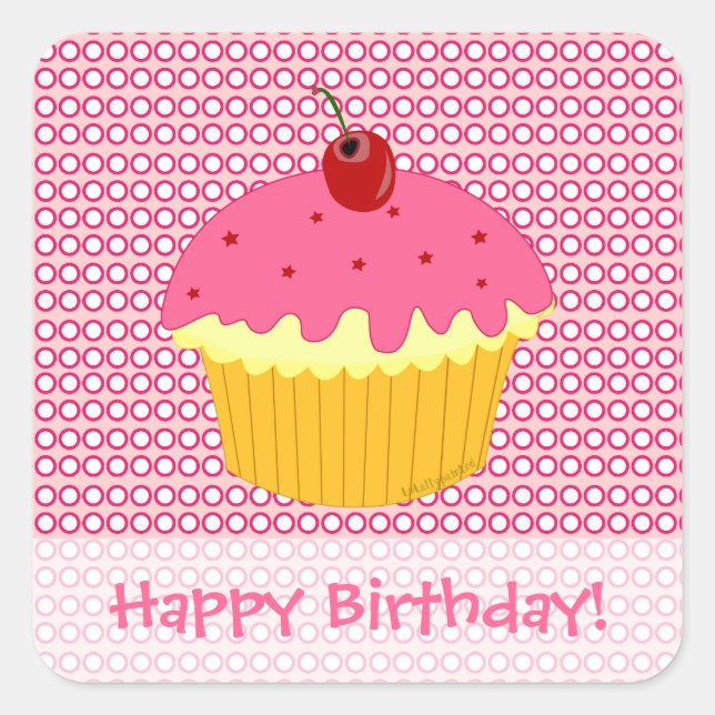 Happy Birthday! Pink Cupcake Stickers (Front)
