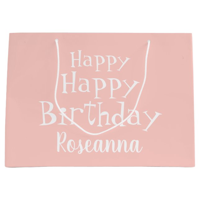 Happy Birthday Pink Custom Large Gift Bag (Front)