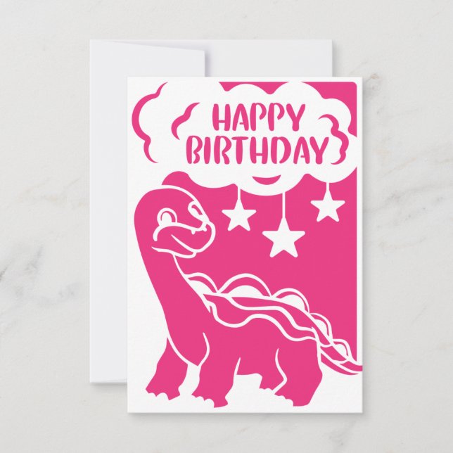 Happy Birthday pink Dinosaur Greeting Card (Front)