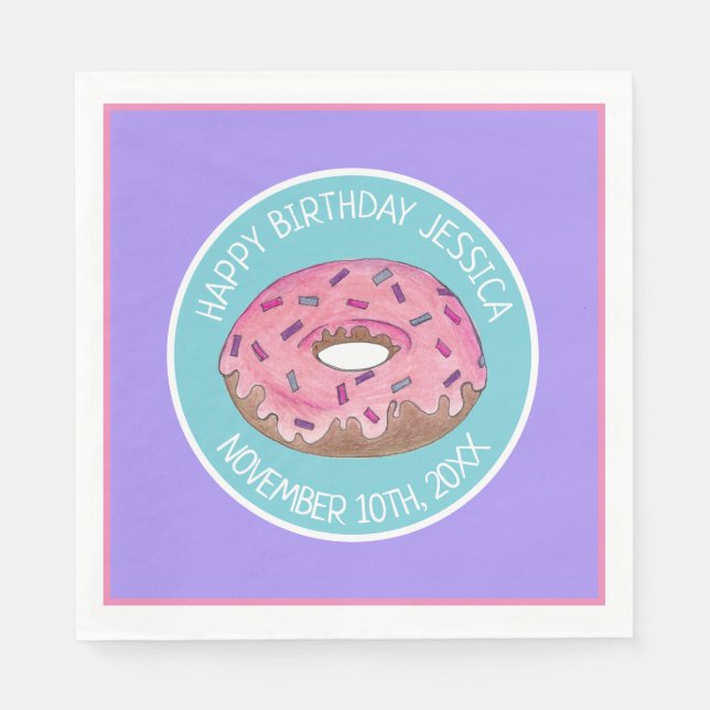 Happy Birthday Pink Doughnut Doughnut Bday Girl Pa Napkin (Front)