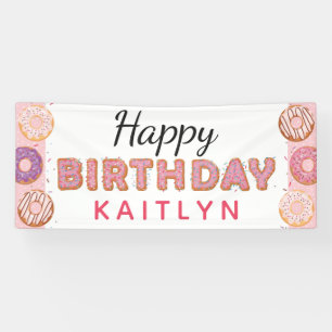 HAPPY BIRTHDAY Pink Doughnuts Baby Girl Custom Nam Banner