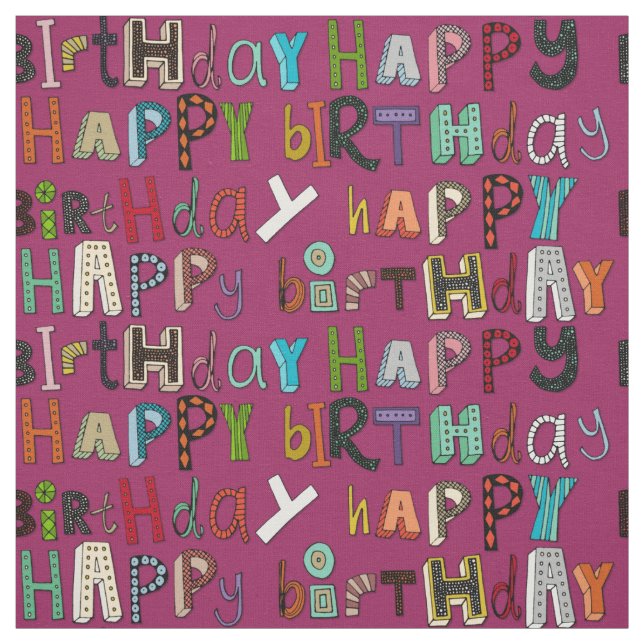 happy birthday pink fabric (Swatch)